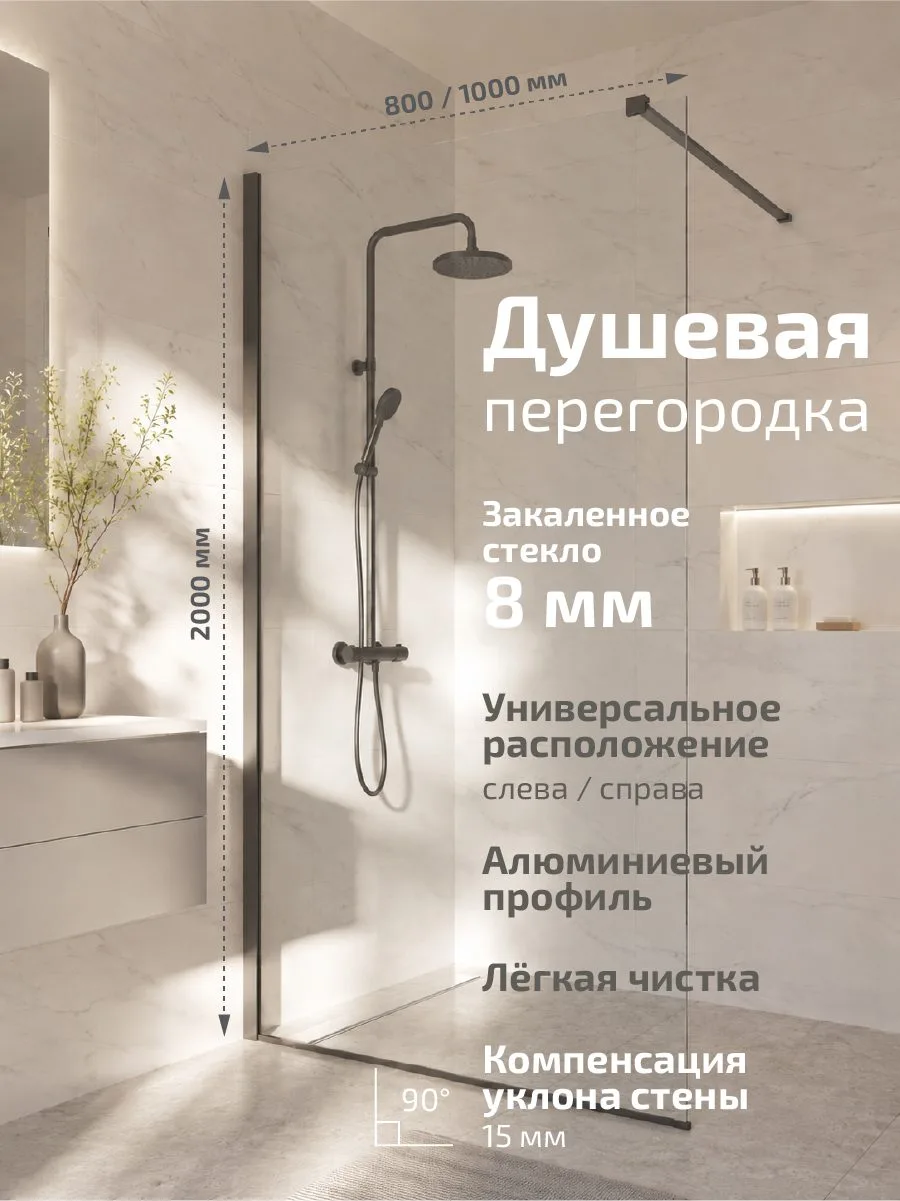 Душ. перегородка Плано-Графит 100×200 см