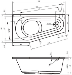 Акриловая ванна Riho Delta 150*80 L (комплект)