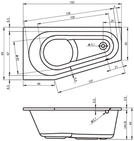 Акриловая ванна Riho Delta 150*80 L (комплект)