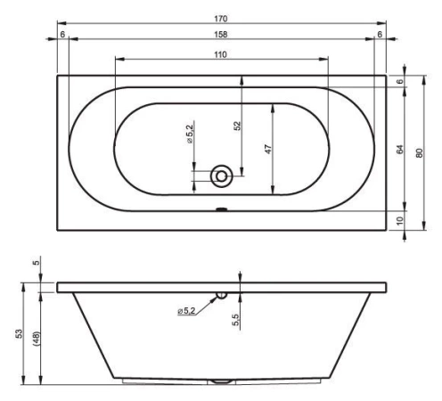 Акриловая ванна Riho Carolina 170х80 комплект с экраном 