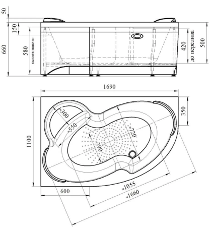 Акриловая ванна Vannesa Ирма 169х110 L комплект с экраном 