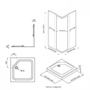 Душевое ограждение Triton Вента-Блэк Вельвет 90*90*202 с поддоном