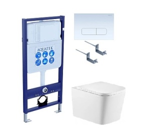 Инсталляция Aquateck Standart 50 + Унитаз подвесной Тритон VO-3032 + Кнопка смыва белая