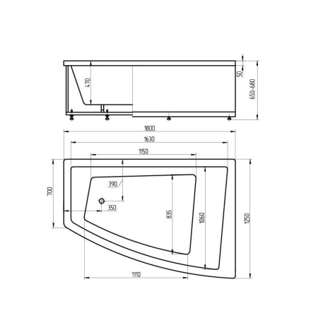Акриловая ванна Aquatek Оракул 180х125 L полный комплект 