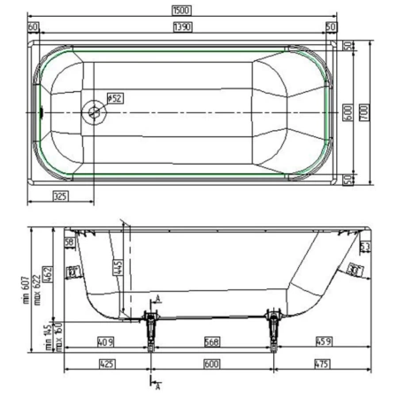 Чугунная ванна Wotte Start 150x70 с отверстиями для ручек