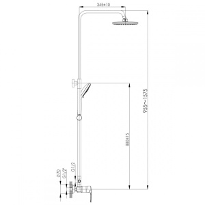 Смеситель Rossinka T40-45 для душа с регулируемой высотой штанги и лейкой "Тропический дождь"