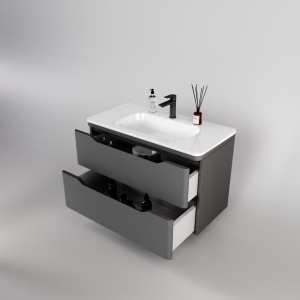 Тумба с раковиной Style Line Марелла Люкс 90 подвесная серая матовая