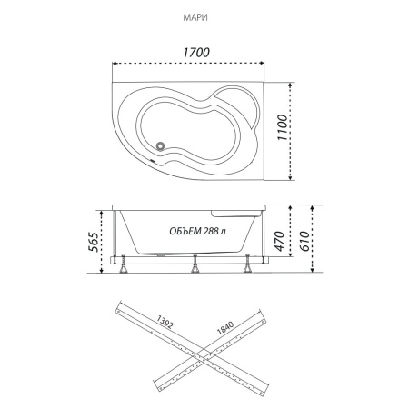 Акриловая ванна Тритон Мари 170х110х61, левая