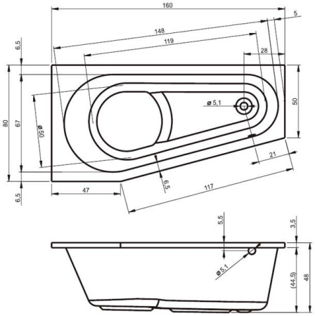 Акриловая ванна Riho Delta 160*80 L (комплект)