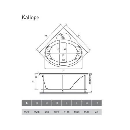 Акриловая ванна Vayer Kaliope 150х150 комплект