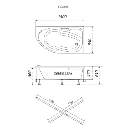 Ванна Тритон София 150*95 правая  комплект полный в наличии