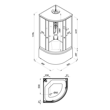 Душевая Кабина Тритон  Полосы 90*90 Б ДН4 высокий поддон 