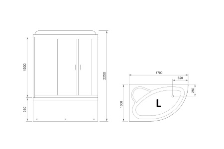 Душевая кабина RB 170ALP-T (прозрачное) левая 170x100x225 белый профиль
