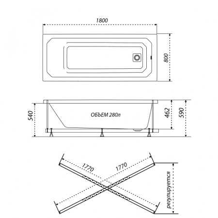 Акриловая ванна Тритон Прага 180x80х58