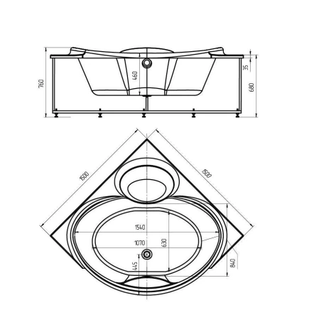 Акриловая ванна Aquatek Эпсилон 150х150