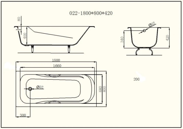 Чугунная ванна Castalia Venera S2021 180х80 с ручками комплект