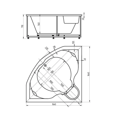Акриловая ванна Aquatek Сириус 164х164 полный комплект 