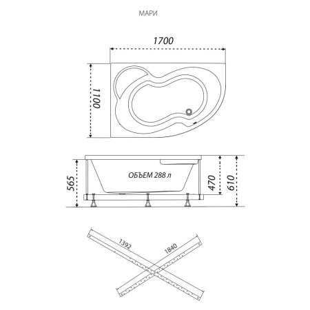 Акриловая ванна Тритон Мари 170х110х61, правая