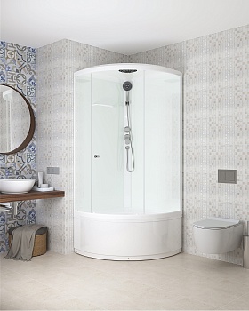 Душевая кабина Domani Spa Simple 99 V 1.2 high без электрики, с крышей, высокий поддон 900x900x2180 (бел. стенки, матовые стекла)  Душевая кабина Domani Spa Simple 99 V 1.2 high без электрики, с крышей, высокий поддон 900x900x2180 (бел. стенки, матовые стекла)