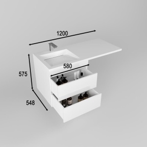 Тумба с раковиной Style Line Даллас Леон 120 L подвесная белый глянец под стиральную машину