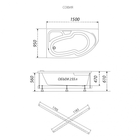 Ванна Тритон София 150*95  (Левая) комплект полный 