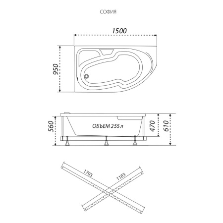 Ванна Triton София 1500х950 левая полный комплект в наличии