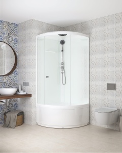 Душевая кабина Domani Spa Simple 99 V 1.2 high без электрики, с крышей, высокий поддон 900x900x2180 (бел. стенки, матовые стекла)  Душевая кабина Domani Spa Simple 99 V 1.2 high без электрики, с крышей, высокий поддон 900x900x2180 (бел. стенки, матовые стекла)