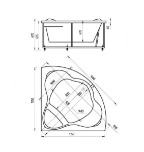 Акриловая ванна Aquatek Галатея 135х135 полный комплект с экраном 