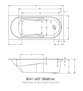Акриловая ванна Riho Lazy 180х80 комплект с экраном  Акриловая ванна Riho Lazy 180х80 комплект с экраном