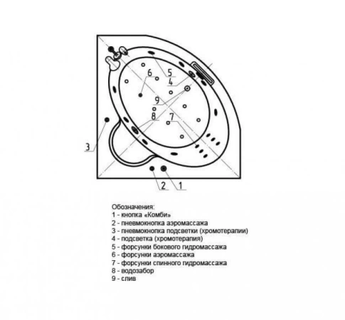 Акриловая ванна Aquatek Калипсо 146х146 полный комплект 