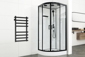 Душевая кабина FATO RB 90HK-T-BL (прозрачное) 90х90х215 черный профиль  Душевая кабина FATO RB 90HK-T-BL (прозрачное) 90х90х215 черный профиль
