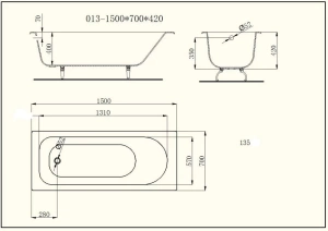 Чугунная ванна Castalia 150х70 комплект