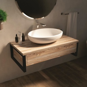 Тумба с раковиной 1Marka Grunge Loft 80П 1в.я дуб намибия (без отверстий) (раковина Ringo 53*34 Cut)