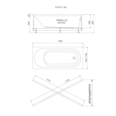 Акриловая ванна Тритон Токио  Tokyo 1800х700х590
