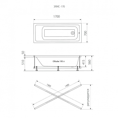 Ванна акриловая качественная Тритон Элис 170 в наличии